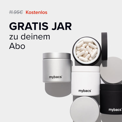 Dietbacs® mit kostenlosem mybacs® Aufbewahrungsglasim Rahmen des Abonnement-Angebots.
